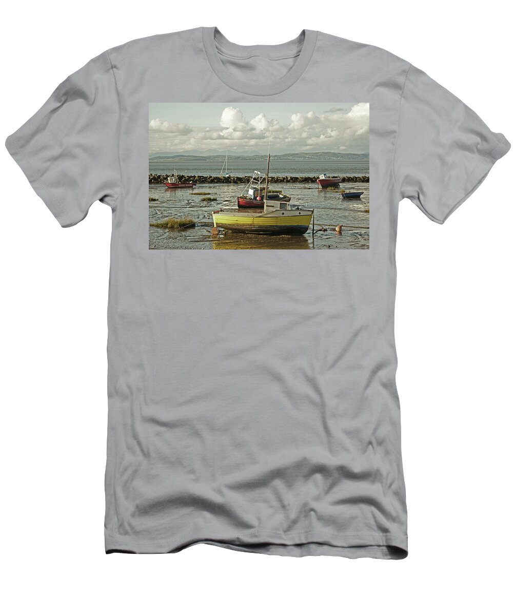 Morecambe T-Shirt featuring the photograph MORECAMBE. Boats On The Shore. by Lachlan Main