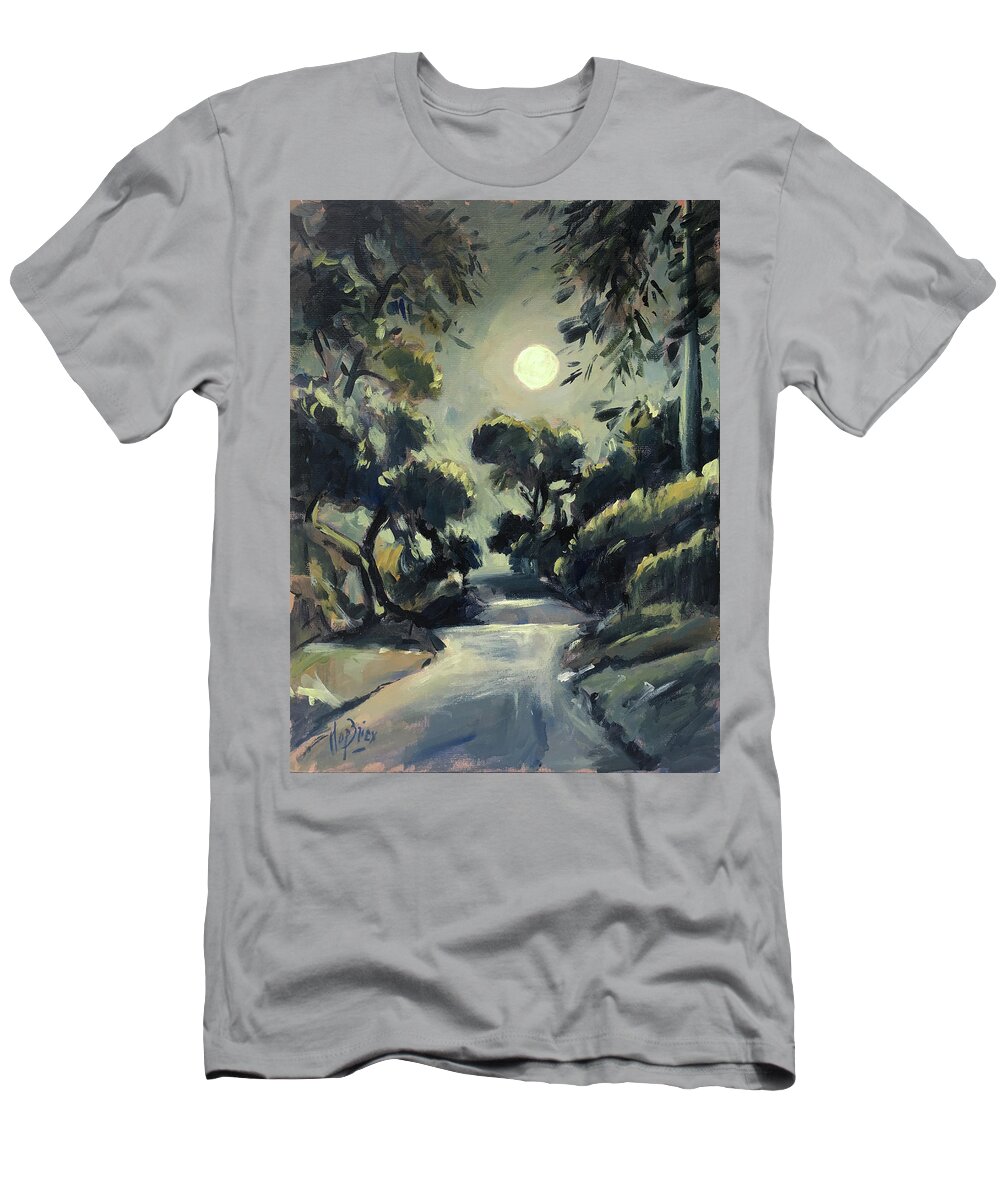Loggos T-Shirt featuring the painting Morning moon Loggos by Nop Briex