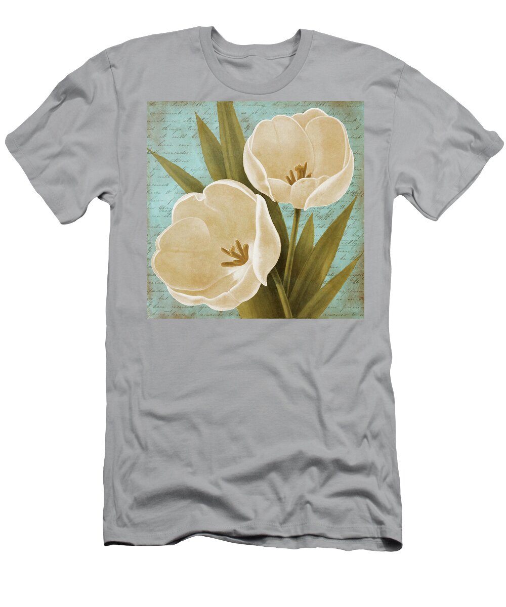 Morning T-Shirt featuring the painting Morning Tulips On Blue II by Vivien Rhyan