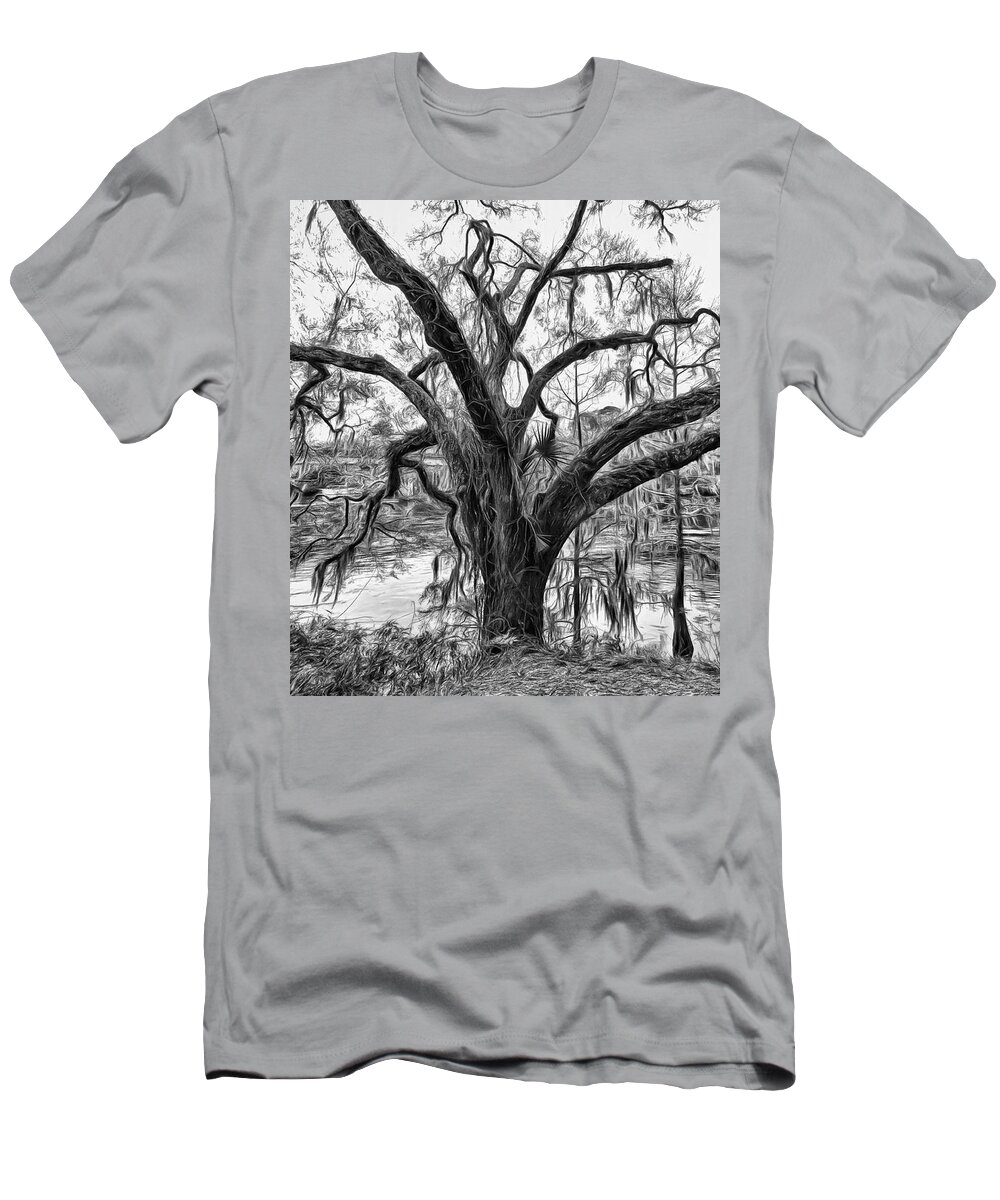 Tree T-Shirt featuring the digital art Mossy Oak on the Suwanee by Susan Hope Finley