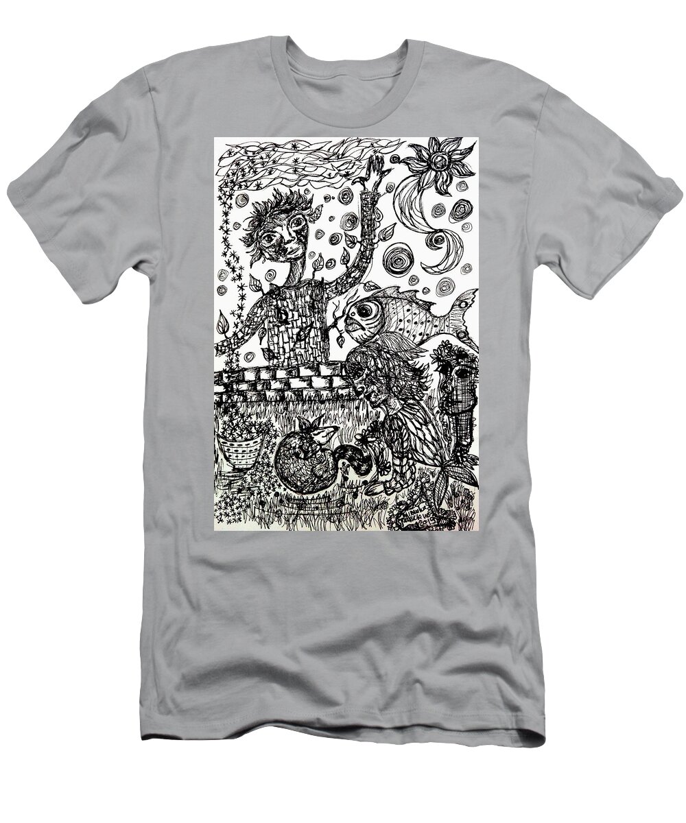 Symbolism T-Shirt featuring the drawing Mute Conversation by Mimulux Patricia No