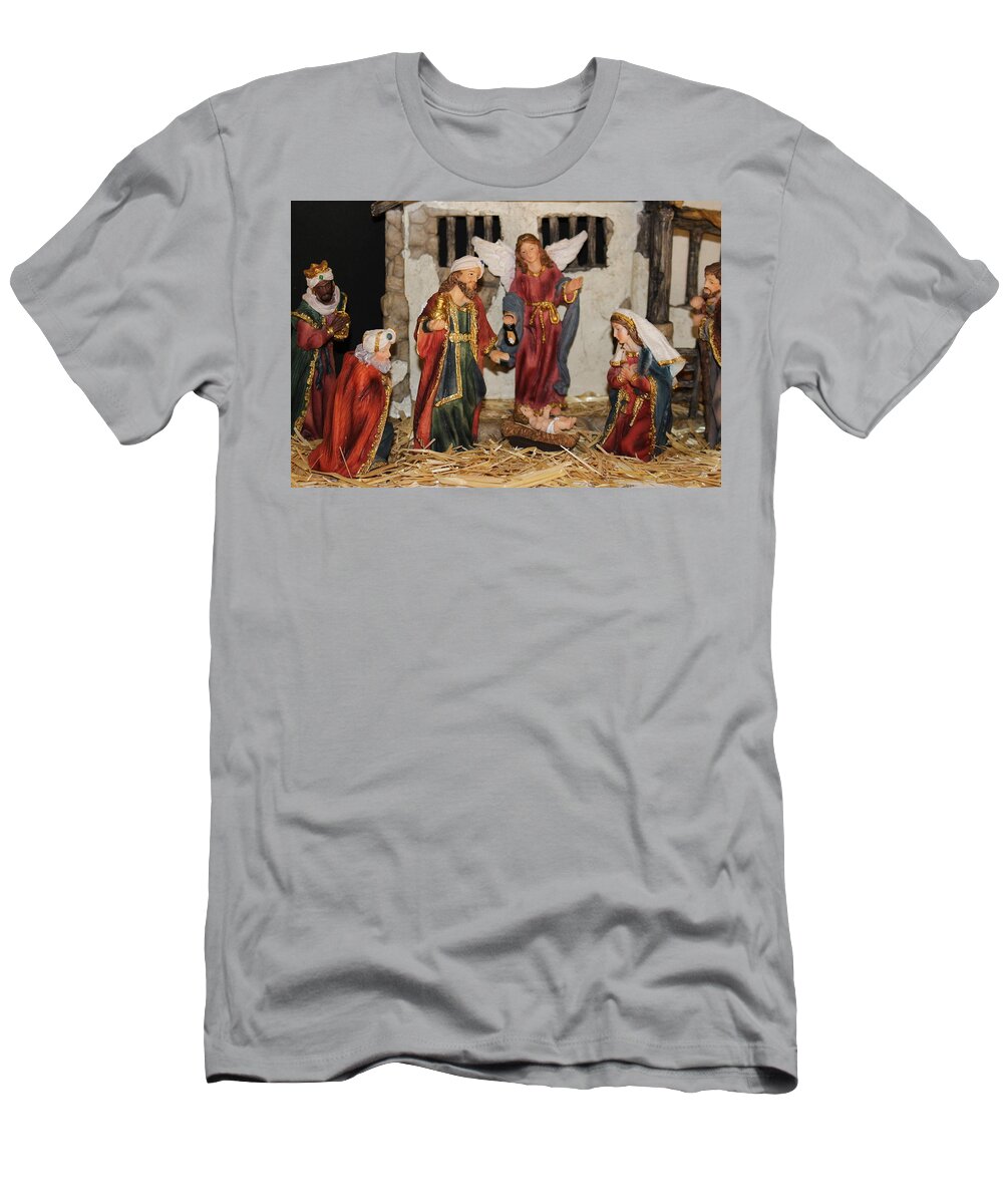 Christmas Nativity Scene T-Shirt featuring the photograph My German Traditions - Christmas Nativity Scene by Colleen Cornelius