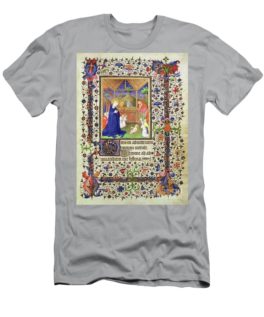 Angel T-Shirt featuring the painting Nativity, From The Chevalier Hourse, Circa 1420 by French School