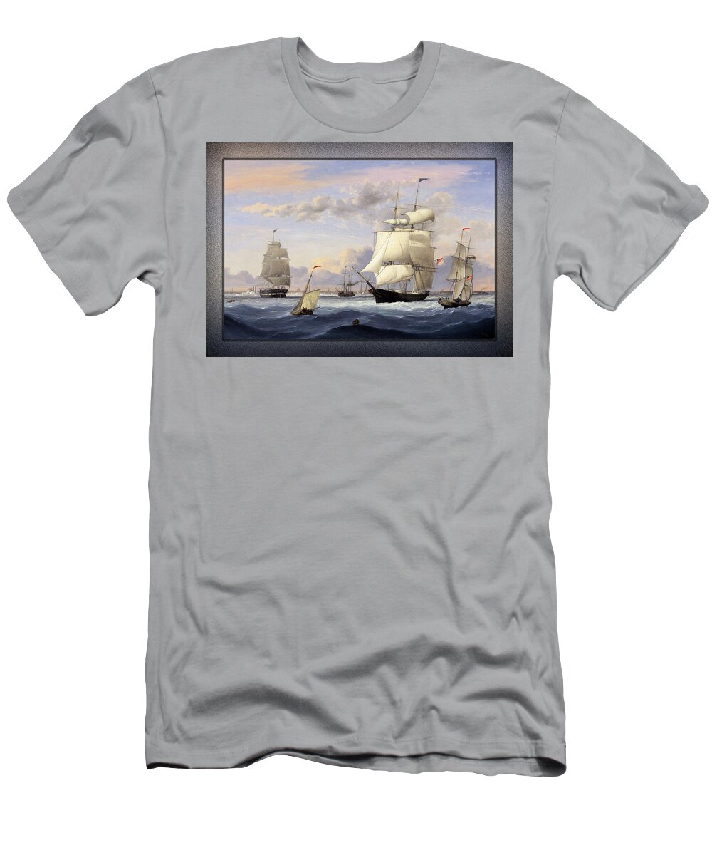New York Harbor T-Shirt featuring the painting New York Harbor by Fitz Henry Lane by Rolando Burbon