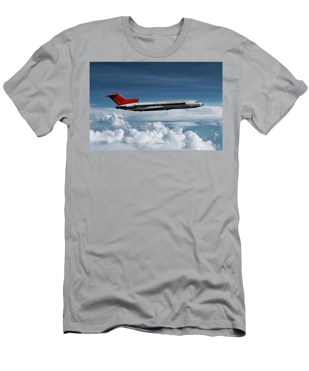 Northwest Orient Airlines T-Shirt featuring the mixed media Northwest Orient Airlines Boeing 727 by Erik Simonsen