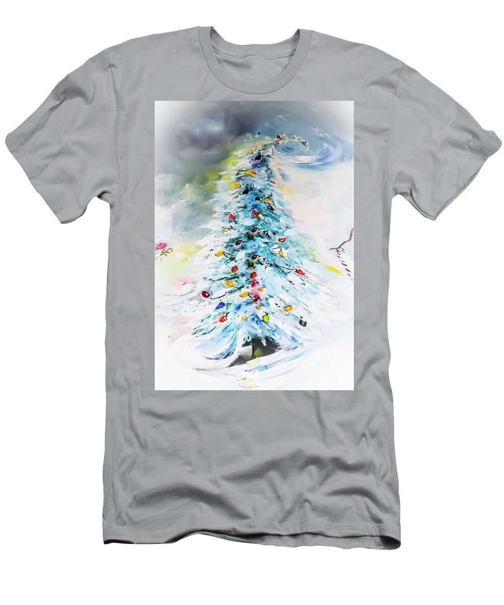 Lights T-Shirt featuring the digital art Old Time Snow Tree Painting by Lisa Kaiser