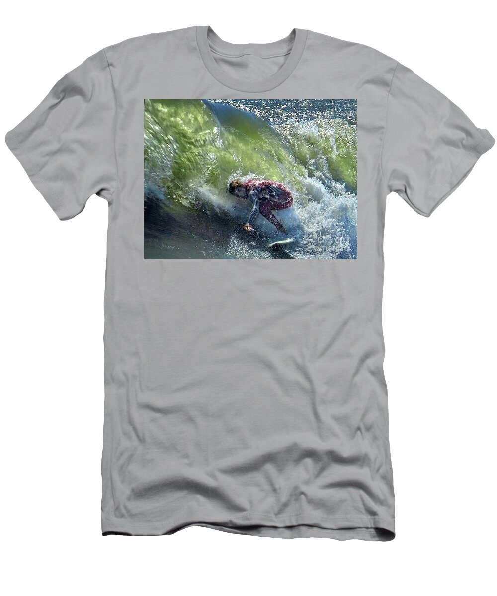 Surfer T-Shirt featuring the photograph One With the Waves - Seal Beach by Jennie Breeze