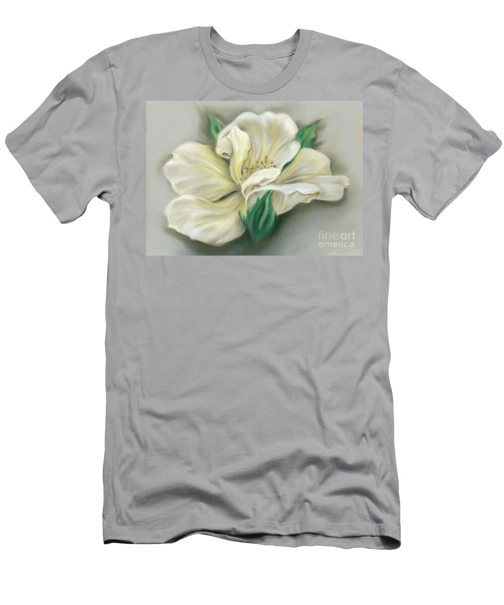 Botanical T-Shirt featuring the painting Pale Yellow Rose and Green Rosebuds by MM Anderson