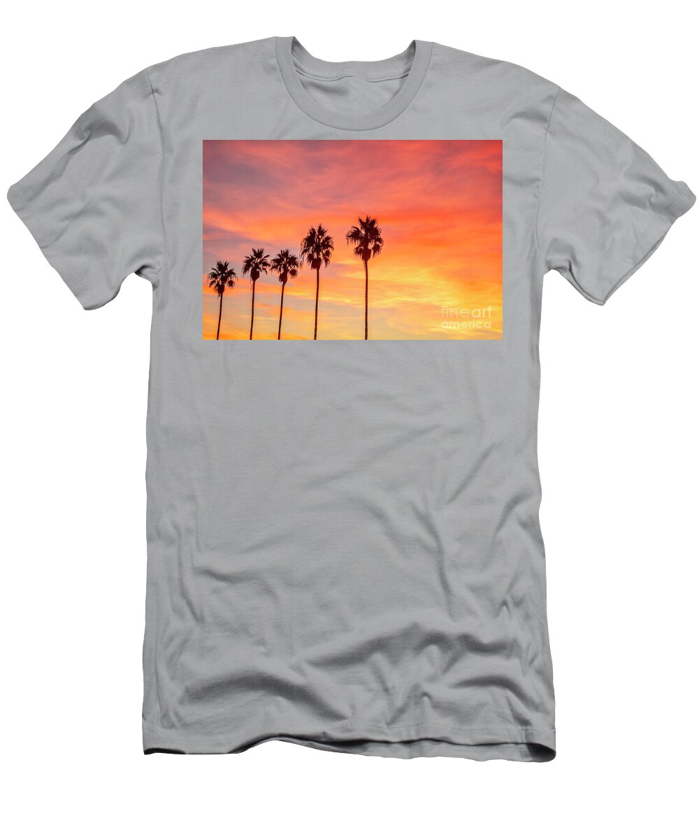 Nature T-Shirt featuring the photograph Palm trees at sunset in La Jolla, California by Julia Hiebaum