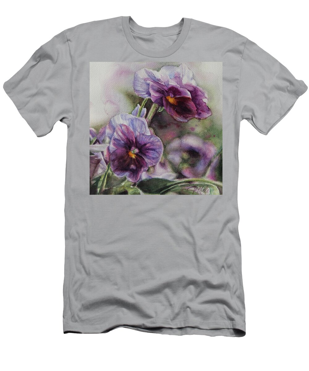 Face Masks T-Shirt featuring the painting Pansies by Tracy Male