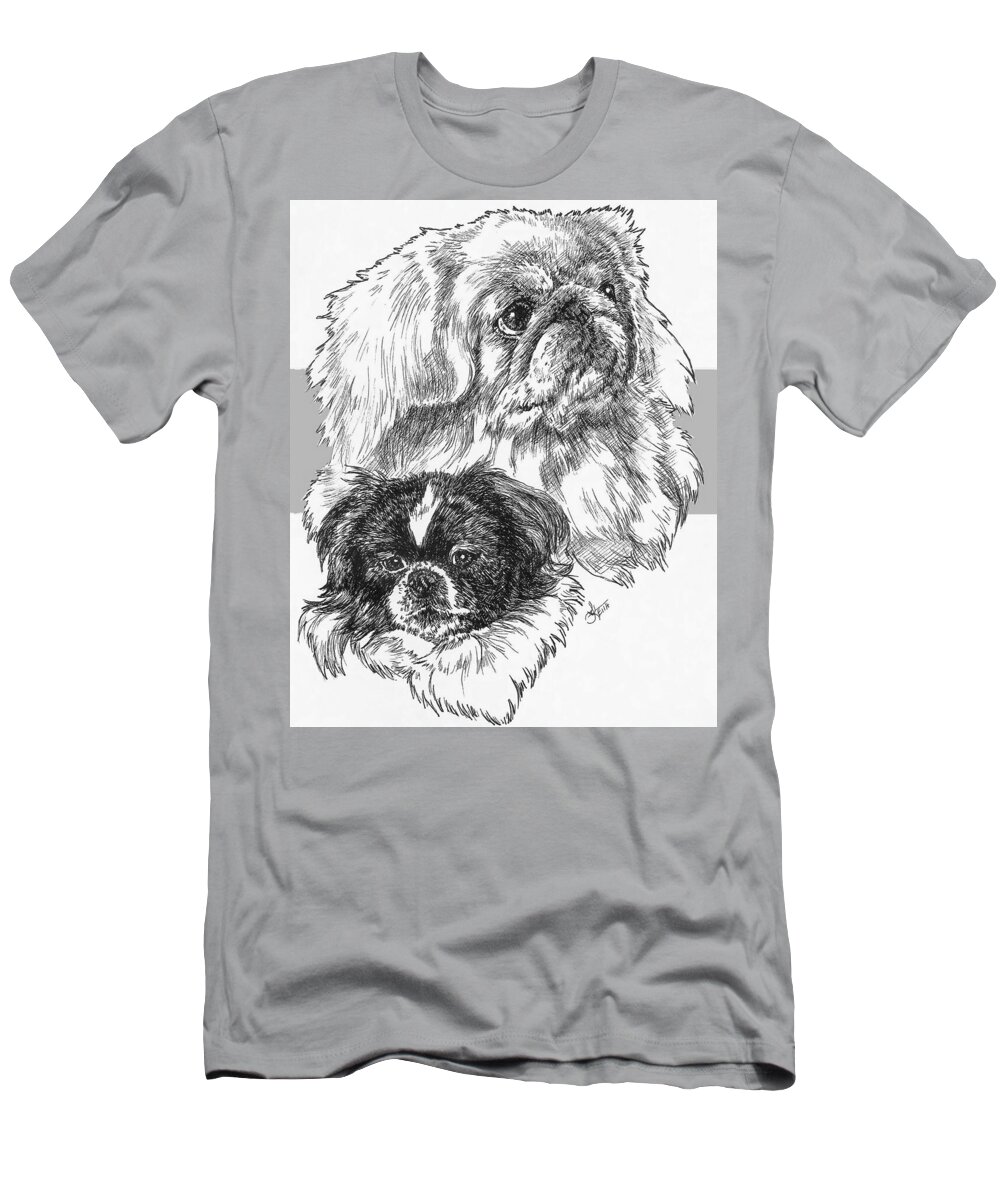 Pekingese T-Shirt featuring the drawing Pekingese and Pup by Barbara Keith