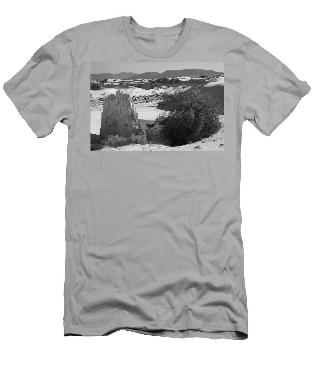 Richard E. Porter T-Shirt featuring the photograph Pillar and Bush - White Sands National Monument, New Mexico by Richard Porter