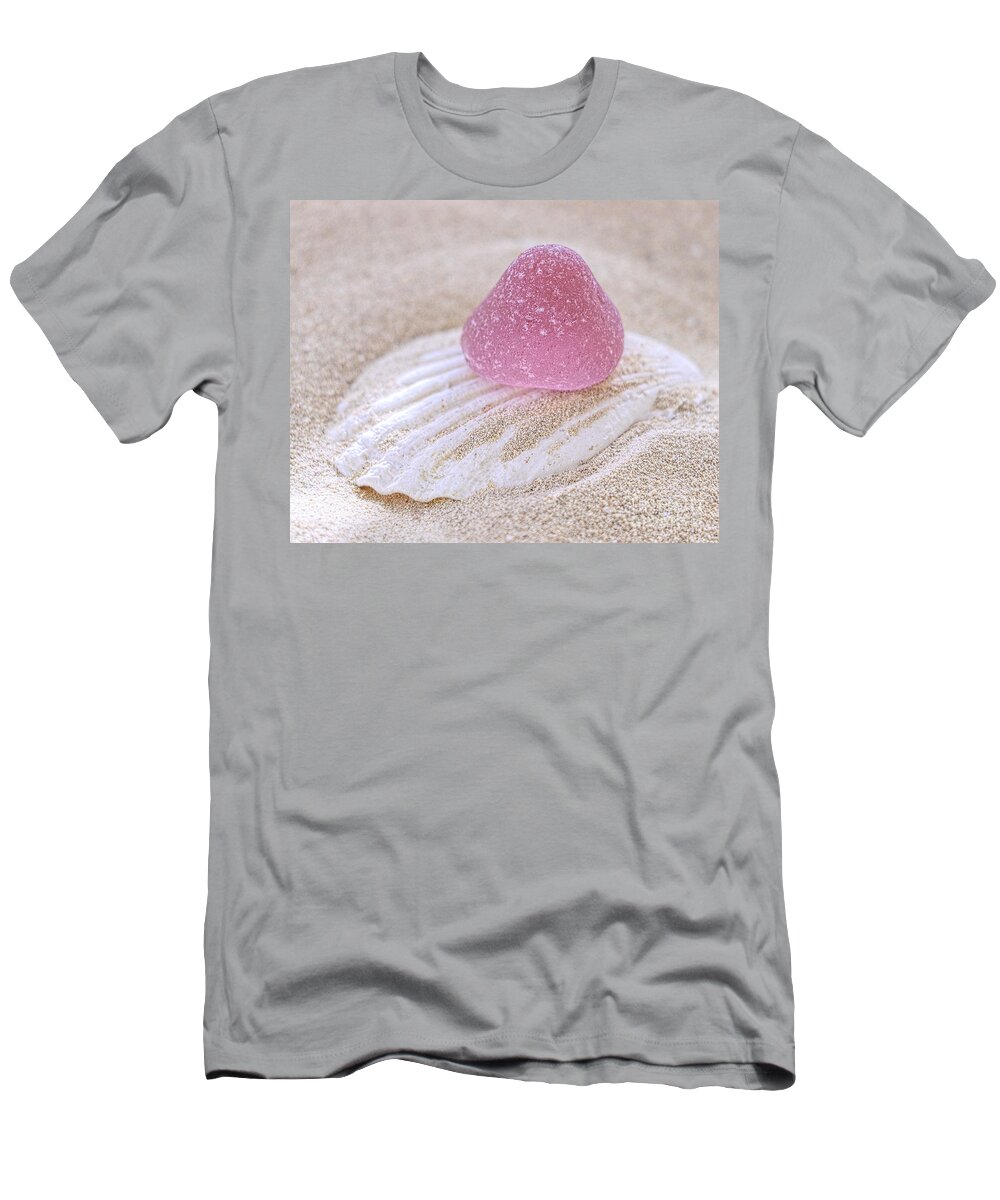 Sea Glass T-Shirt featuring the photograph Pink gumdrop sea glass by Janice Drew