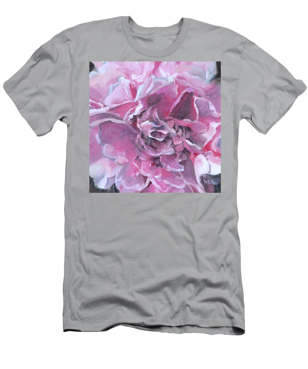 Peony T-Shirt featuring the painting Pink Peony Painting by Donna Tuten
