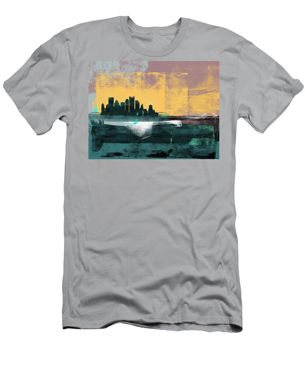 Pittsburgh T-Shirt featuring the mixed media Pittsburgh Abstract Skyline I by Naxart Studio