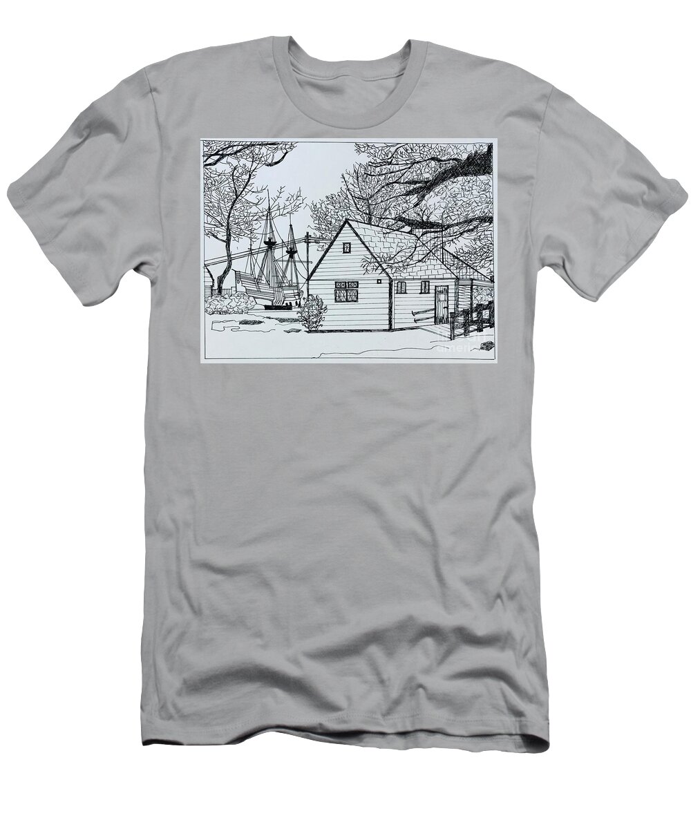 Original Art Work T-Shirt featuring the drawing Plymouth, Massachusetts by Theresa Honeycheck