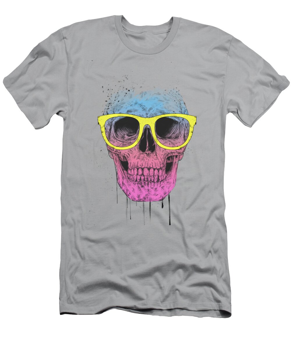 Skull T-Shirt featuring the mixed media Pop art skull with glasses by Balazs Solti