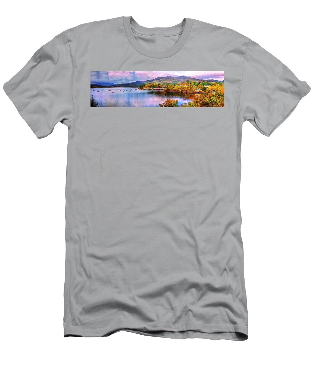 Barns T-Shirt featuring the photograph Portree Scotland in Panorama by Debra and Dave Vanderlaan