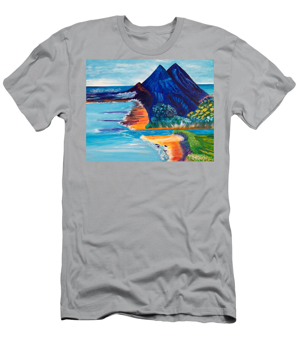 Mountains T-Shirt featuring the painting Primitive Beach by Santana Star