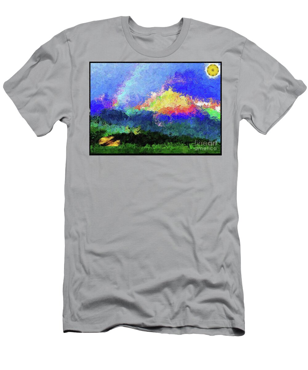 Landscape T-Shirt featuring the mixed media Rainbow Mountain - Breaking the Gridlock of Hate Number 5 by Aberjhani