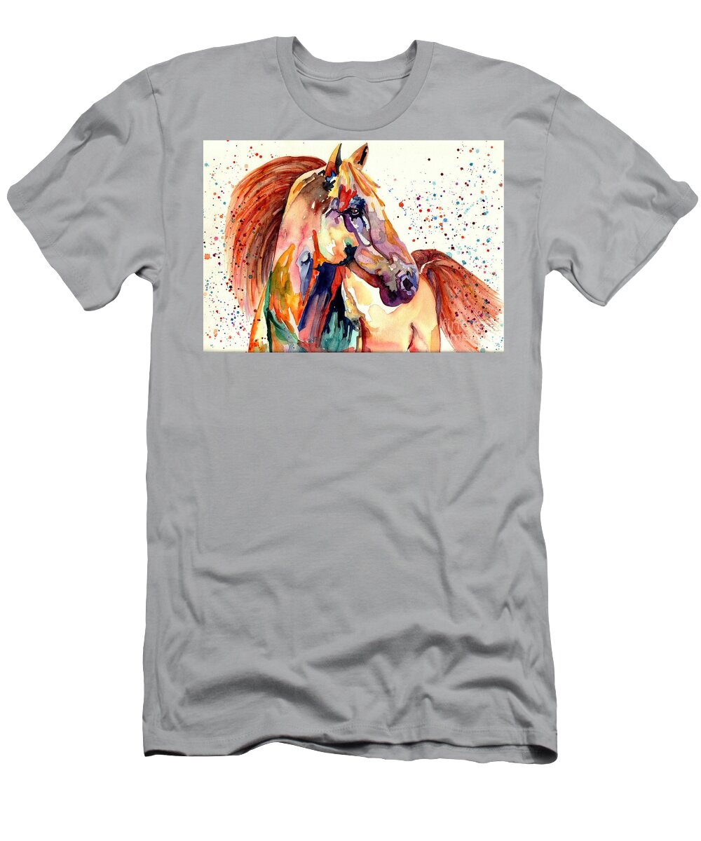 Watercolor T-Shirt featuring the painting Rainy Horse by Suzann Sines