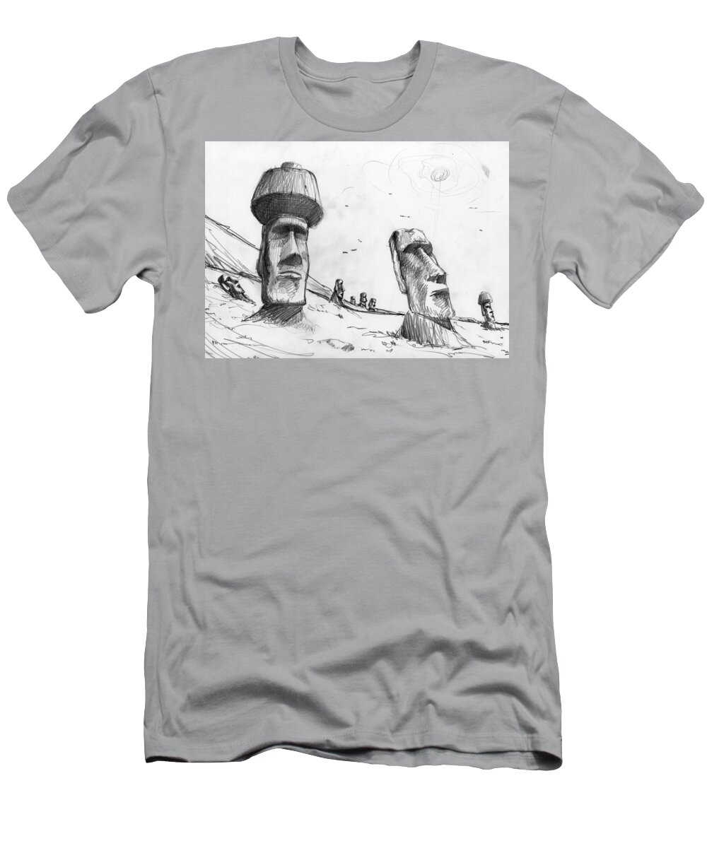 Chile T-Shirt featuring the drawing Rapa Nui drawing by Andrea Gatti