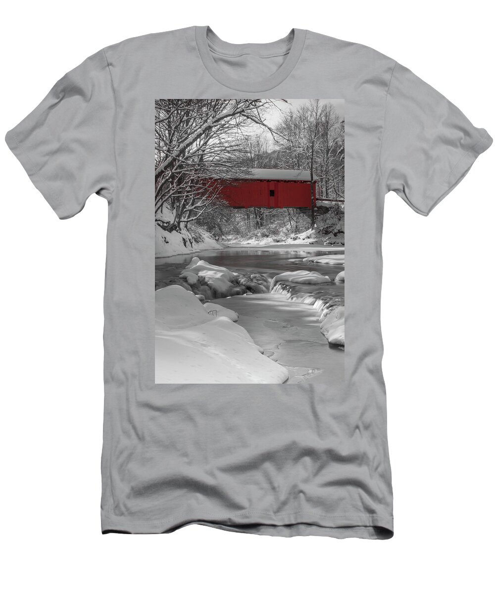 Northfield T-Shirt featuring the photograph Red Covered Bridge by Rob Davies