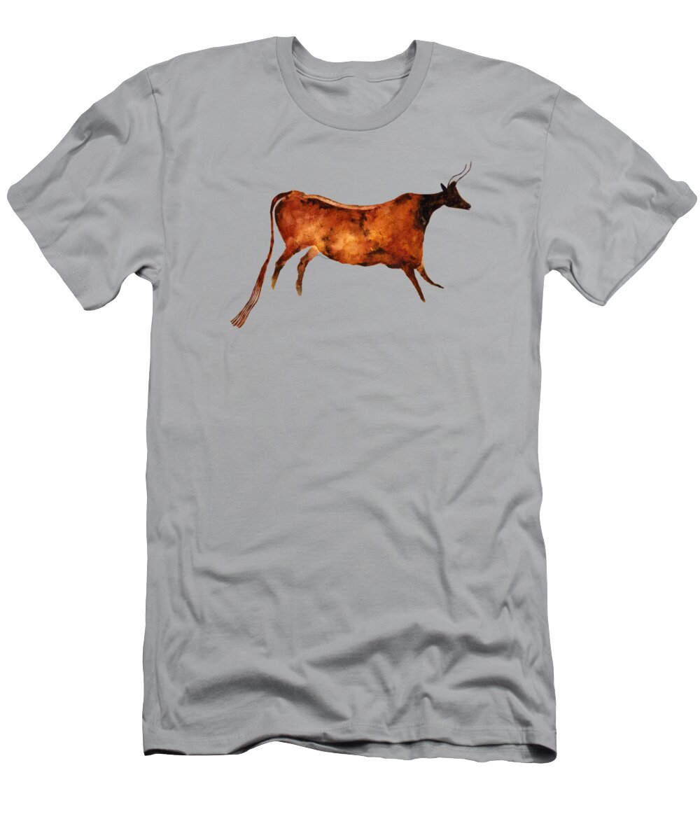 Cave T-Shirt featuring the painting Red Cow in Beige by Hailey E Herrera