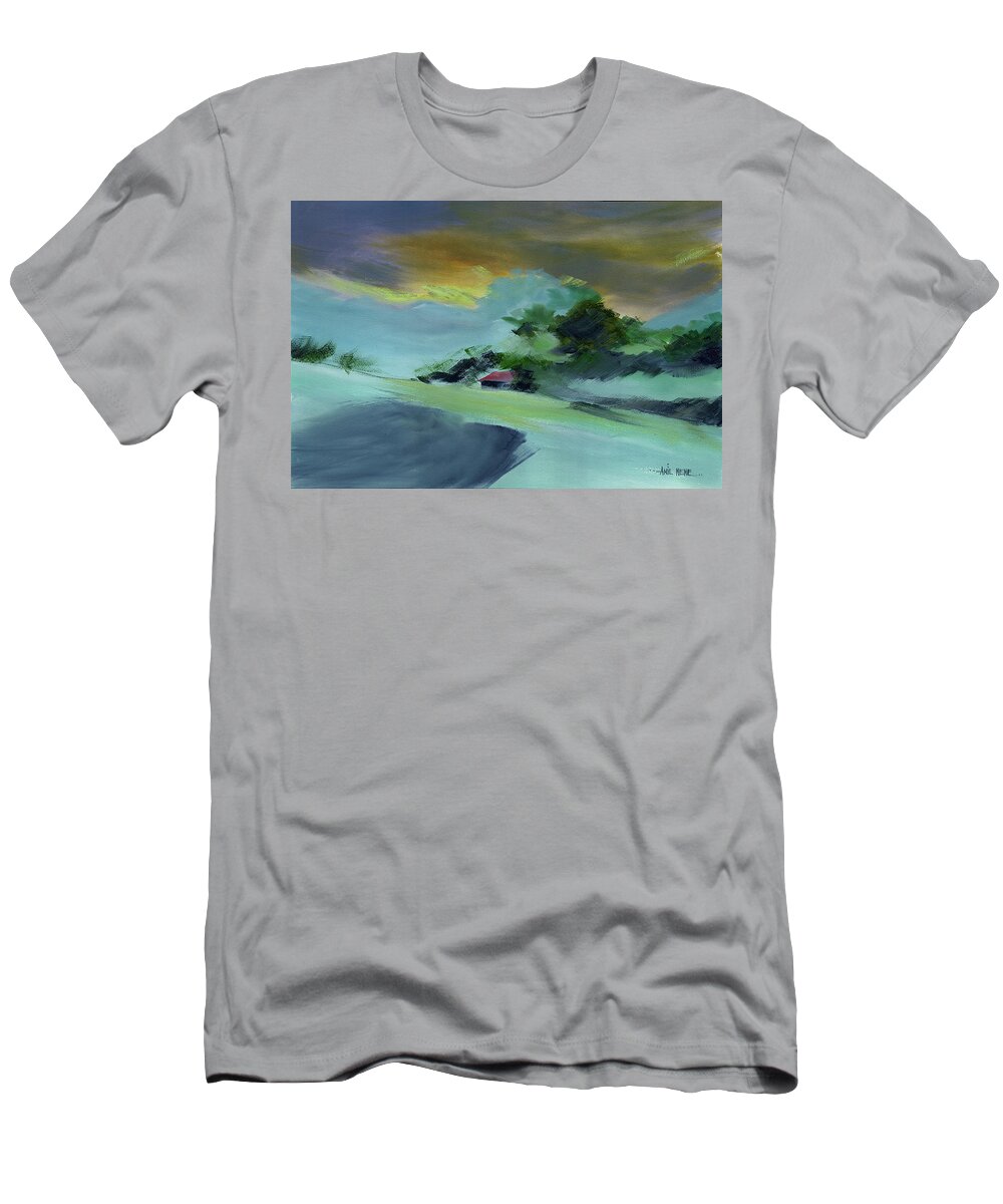 Nature T-Shirt featuring the painting Red House New by Anil Nene