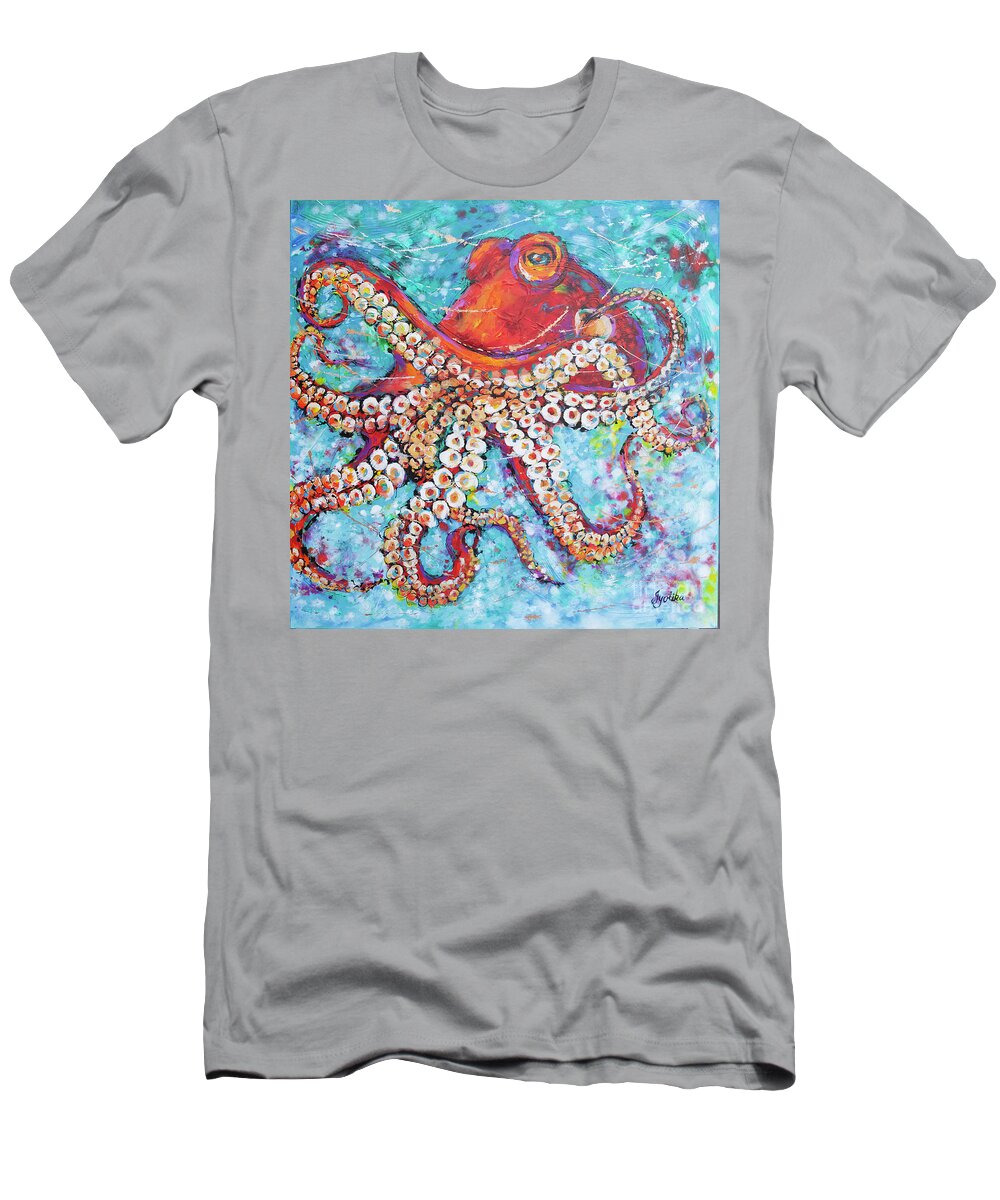 Octopus T-Shirt featuring the painting Giant Pacific Octopus by Jyotika Shroff