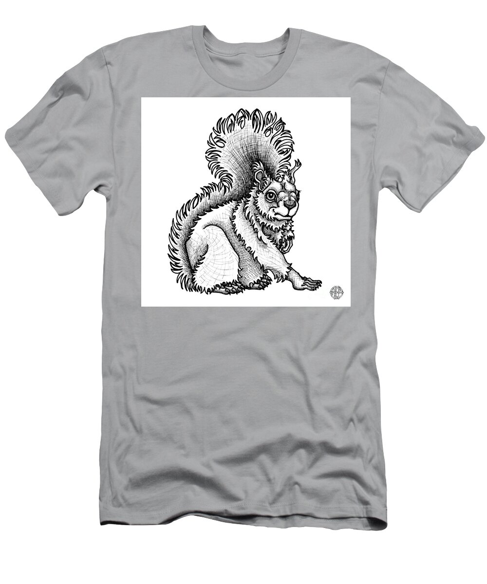 Animal Portrait T-Shirt featuring the drawing Red Squirrel by Amy E Fraser