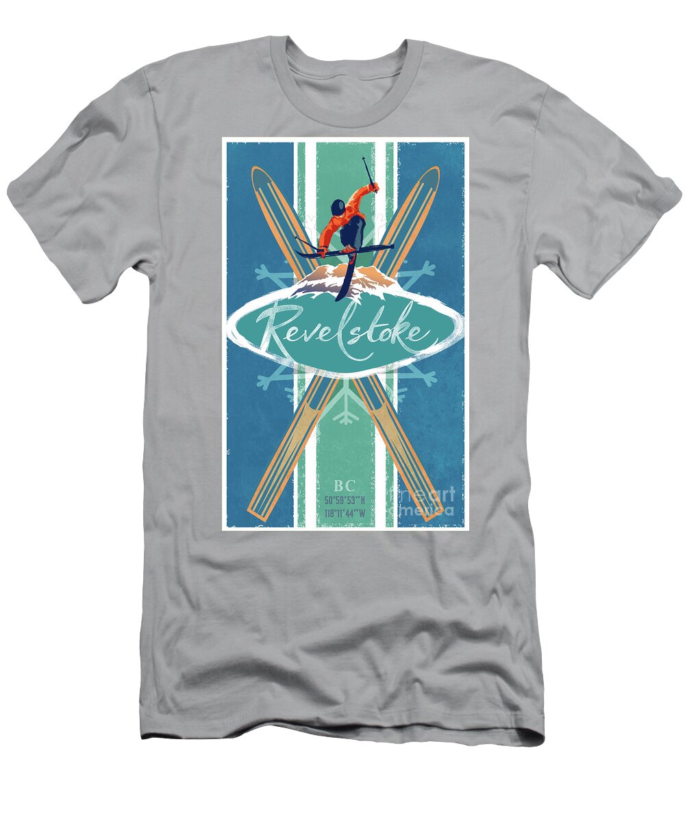 Ski Art T-Shirt featuring the painting Revelstoke Ski Poster by Sassan Filsoof