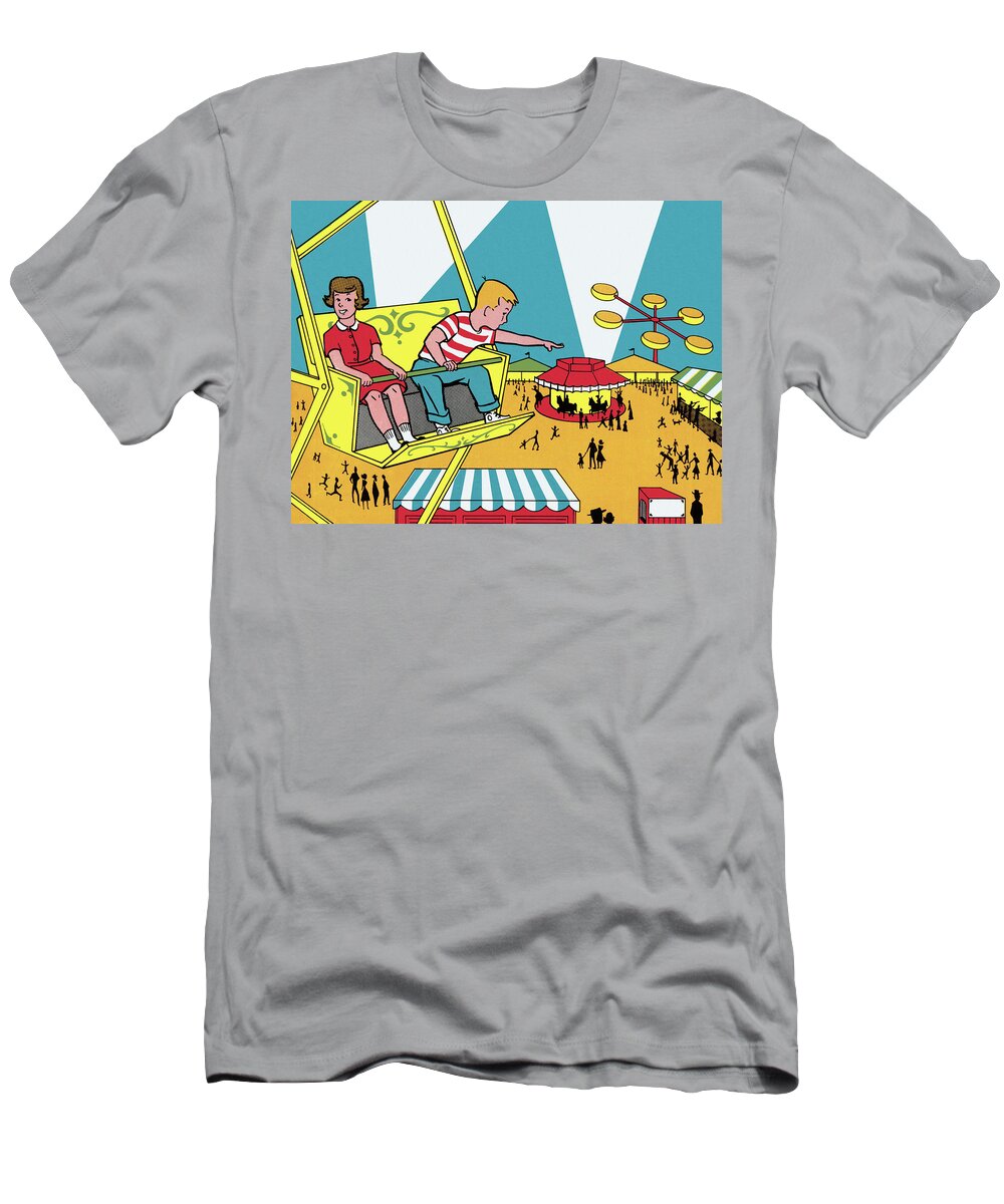 Amusement Park T-Shirt featuring the drawing Riding the Ferris Wheel by CSA Images