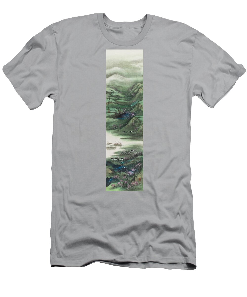 Chinese Watercolor T-Shirt featuring the painting The Four Seasons Version 2 - Spring by Jenny Sanders