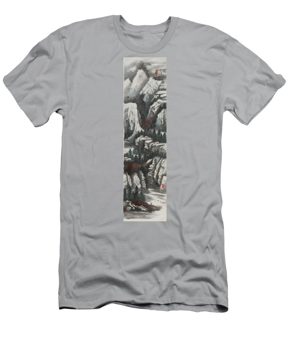 Chinese Watercolor T-Shirt featuring the painting The Four Seasons Version 2 - Winter by Jenny Sanders