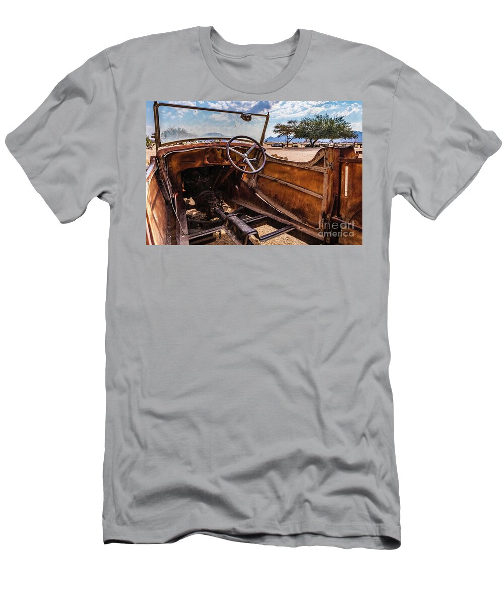Car T-Shirt featuring the photograph Rusty car leftovers by Lyl Dil Creations