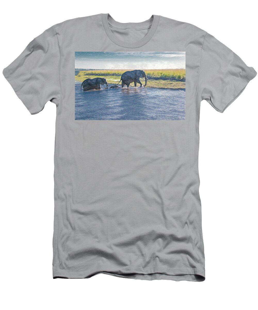 Elephants T-Shirt featuring the photograph Safe Crossing by Marcy Wielfaert