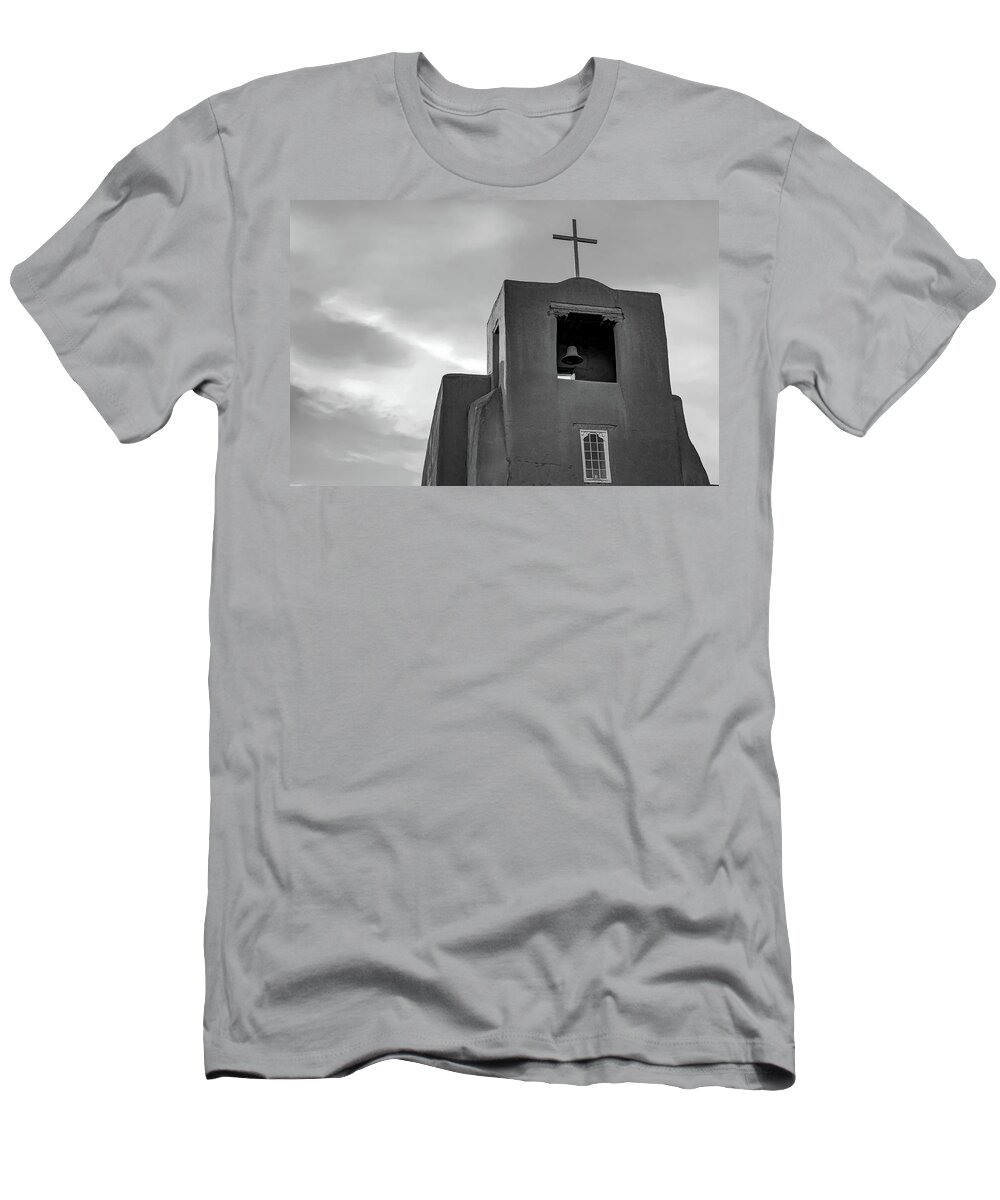 America T-Shirt featuring the photograph San Miguel Mission Chapel - Santa Fe New Mexico in Monochrome by Gregory Ballos