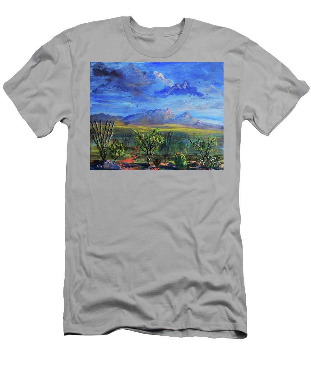 Santa T-Shirt featuring the painting Santa Rita Mountains Last Light by Chance Kafka