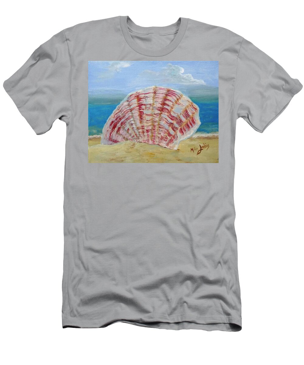 Scallop T-Shirt featuring the painting Scallop Shell In The Sand by Mike Jenkins