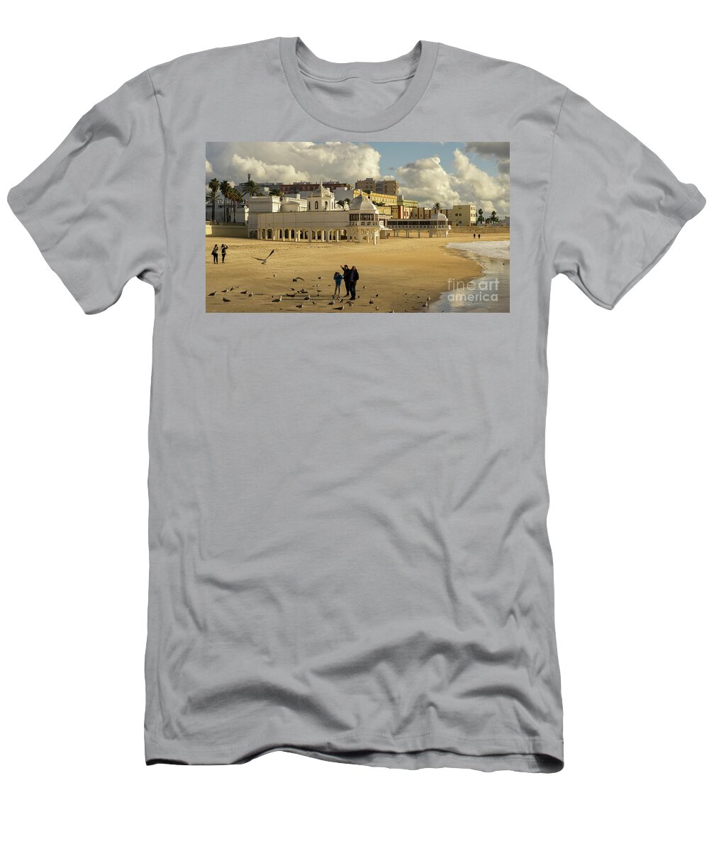 Beautiful T-Shirt featuring the photograph Seagulls at Caleta Beach Cadiz Spain by Pablo Avanzini