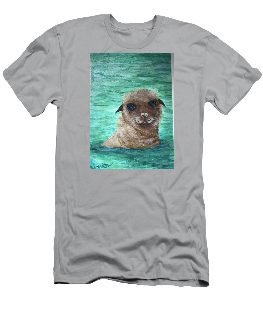 Seal T-Shirt featuring the painting Seal Sweetie by Deborah Naves
