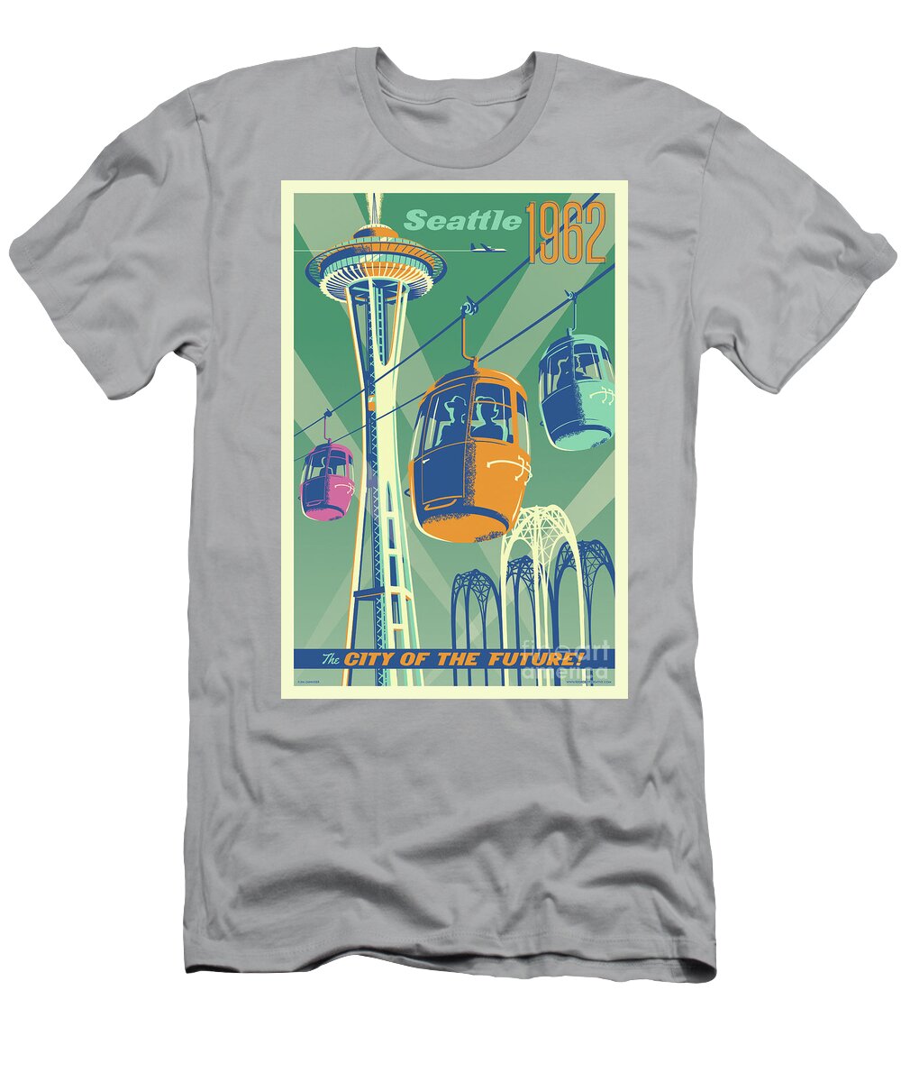 Vintage T-Shirt featuring the digital art Seattle Poster- Space Needle Vintage Style by Jim Zahniser