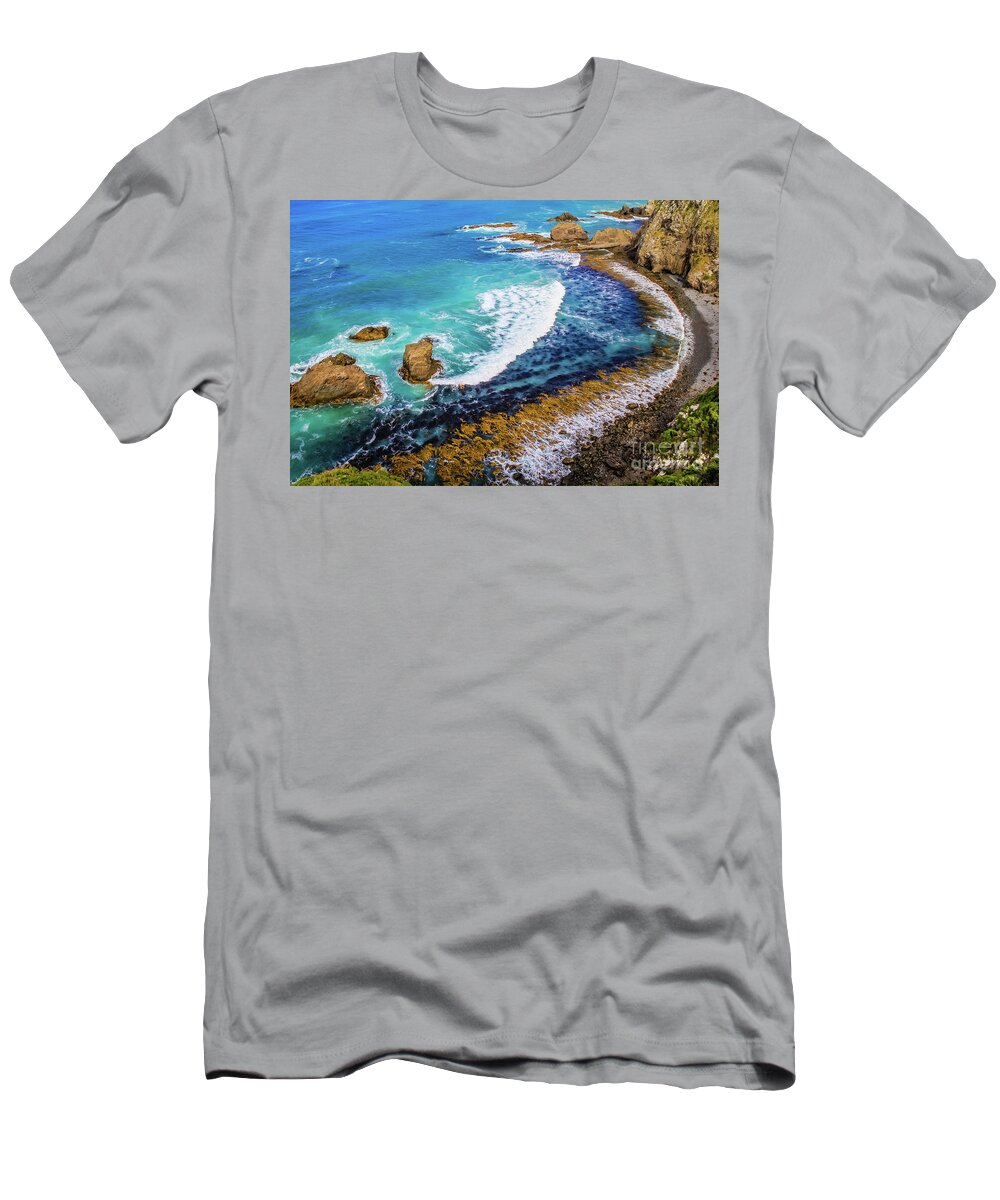 Bay T-Shirt featuring the photograph Roaring Bay at Nugget Point by Lyl Dil Creations