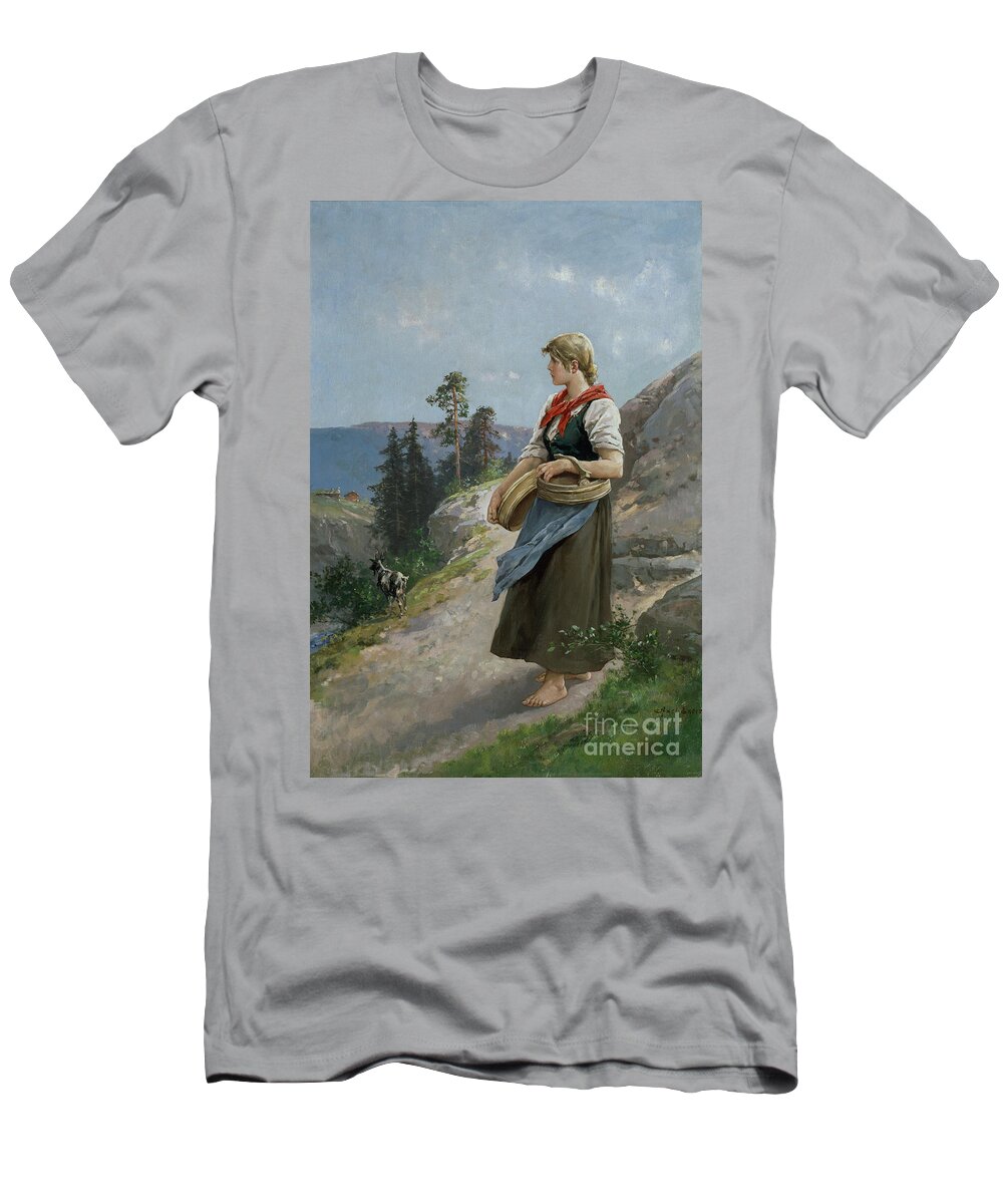 Farm Girl T-Shirt featuring the painting Seterjente by Axel Hjalmar Ender