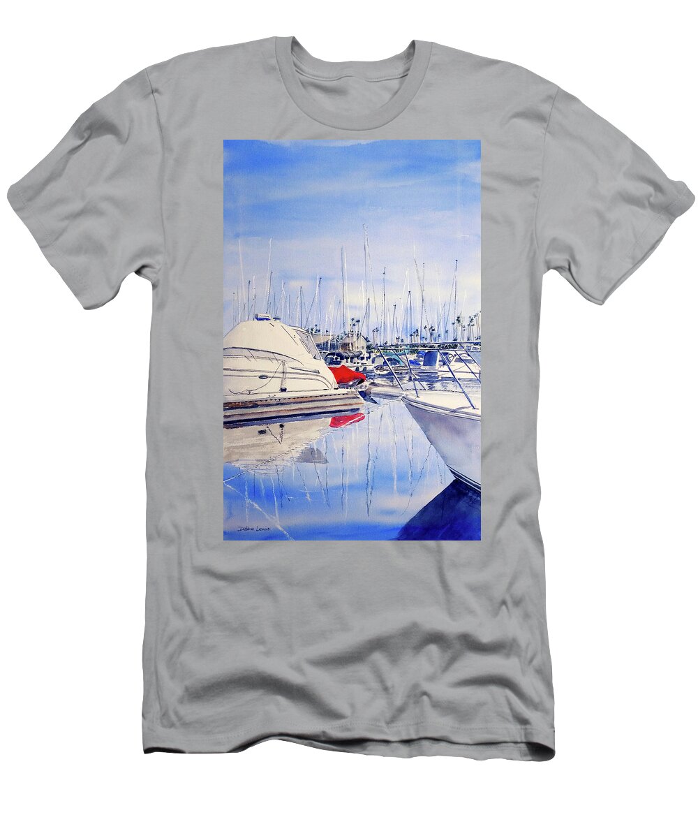 Boats T-Shirt featuring the painting Shapes and Colors of Alamitos Bay by Debbie Lewis