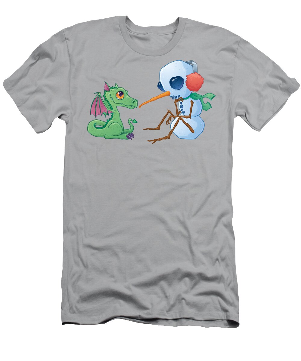 Cartoon T-Shirt featuring the digital art Snowman and Dragon by John Schwegel