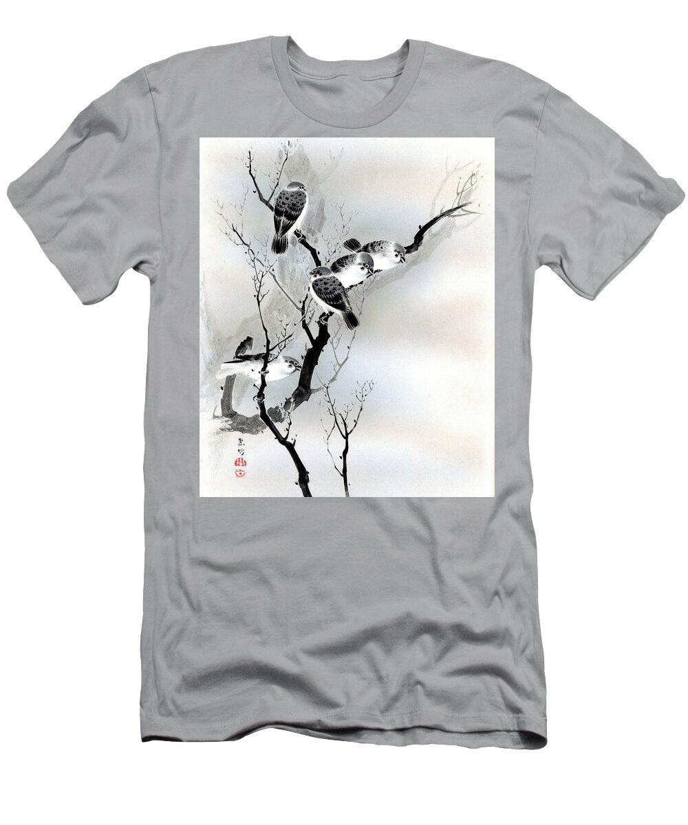 Sparrow T-Shirt featuring the painting Sparrows by Puri-sen