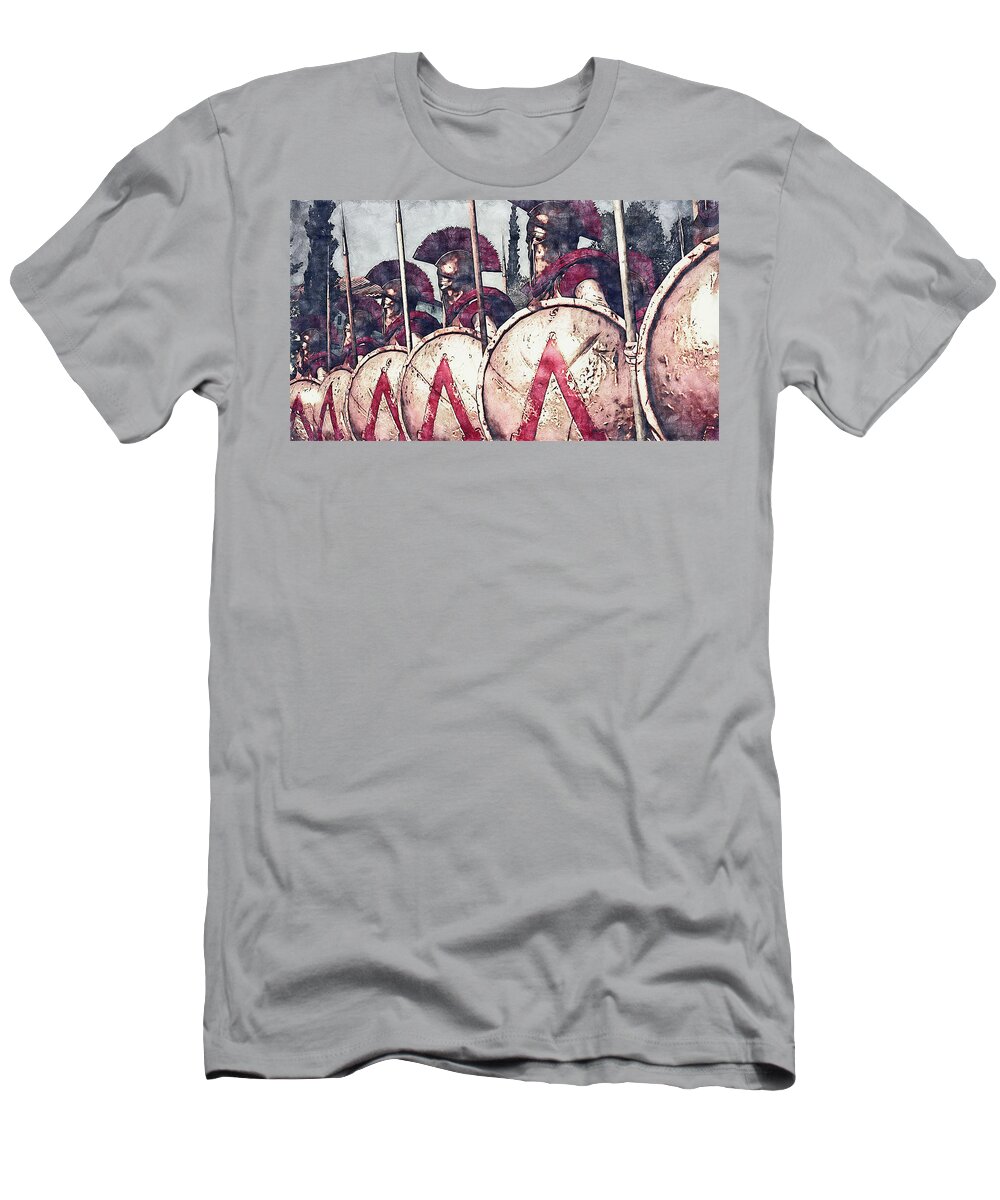 Spartan Warrior T-Shirt featuring the painting Spartan Army at War - 29 by AM FineArtPrints
