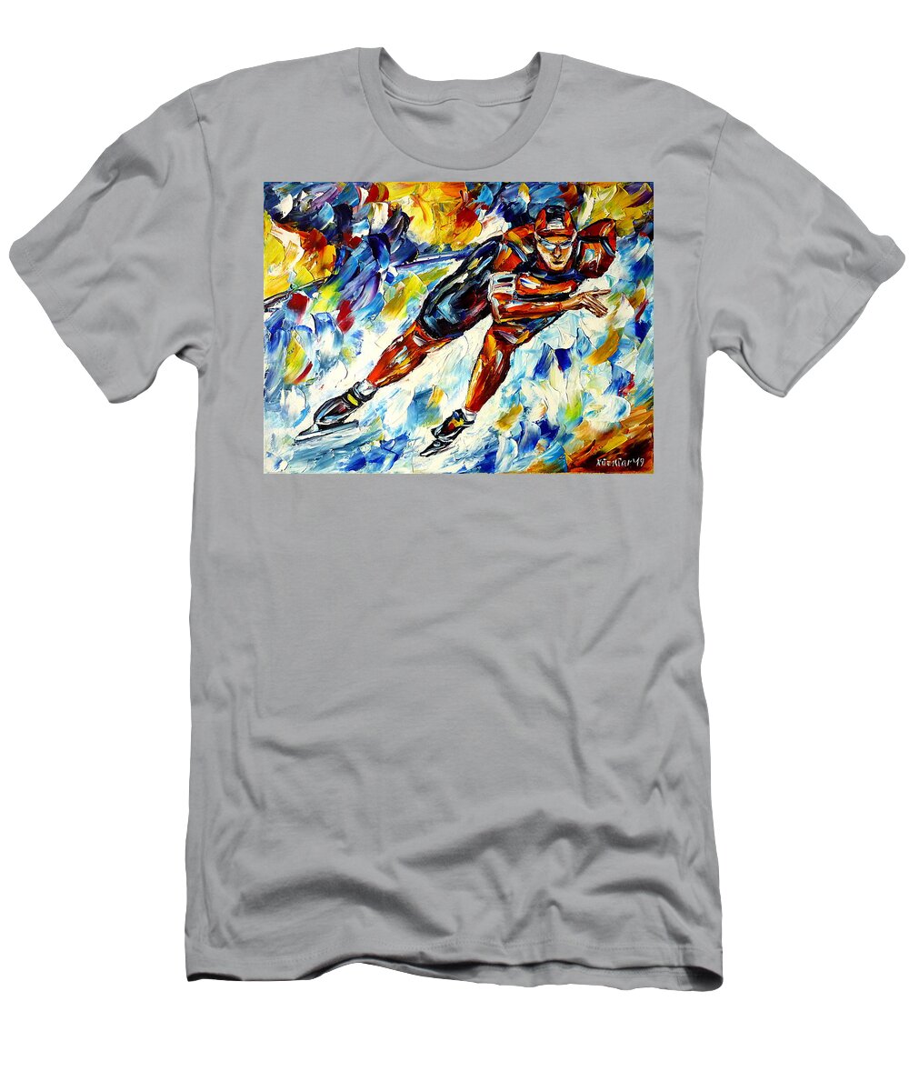 I Love Speed Skating T-Shirt featuring the painting Speed Skater by Mirek Kuzniar